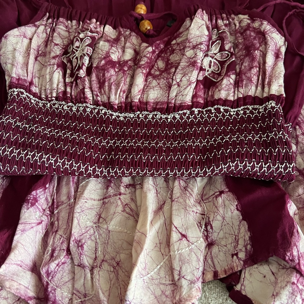 Tie-Dye Maroon and Cream Dress Maxi to the ground